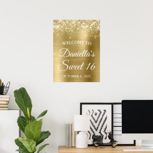 Funkelnd Glitterie Blassgoldene Foil Sweet 16 Will Poster (Heimbüro)