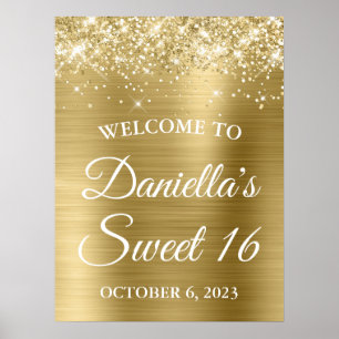 Funkelnd Glitterie Blassgoldene Foil Sweet 16 Will Poster