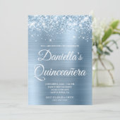 Funkelnd Glitterie Light Blue Foil Quinceañera Einladung (Stehend Vorderseite)