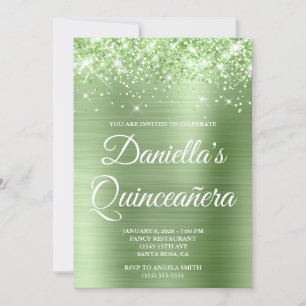 Funkelnd Glitterie Light Green Foil Quinceñera Einladung
