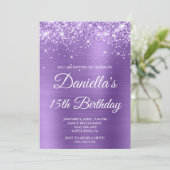 Funkelnd Glitterie Lila Foil 15. Geburtstag Einladung (Stehend Vorderseite)