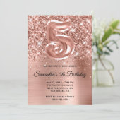 Funkelnd Glitterie Rose Gold Glam 5. Geburtstag Einladung (Stehend Vorderseite)