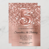 Funkelnd Glitterie Rose Gold Glam 5. Geburtstag Einladung (Vorne/Hinten)