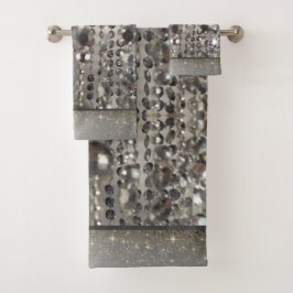 Funkelnd Glitterie Silber Streichperlen Badhandtuch Set