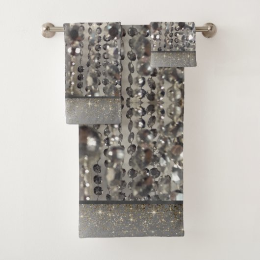 Funkelnd Glitterie Silber Streichperlen         Badhandtuch Set (Insitu)