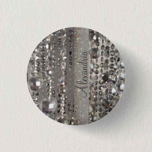 Funkelnd Glitterie Silber Streichperlen Button (Vorderseite)