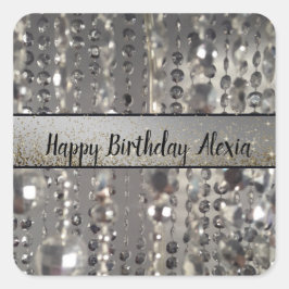 Funkelnd Glitterie Silber Streichperlen Quadratischer Aufkleber