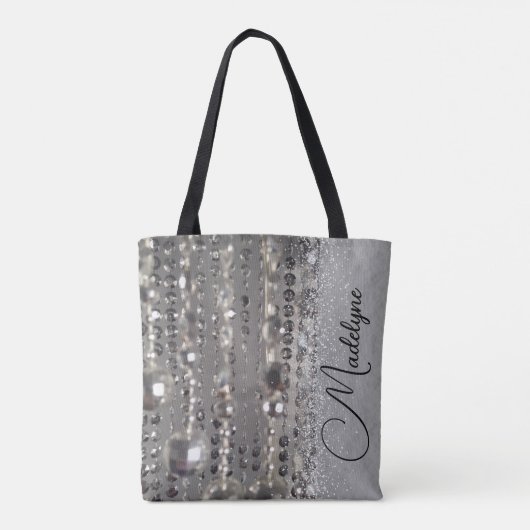 Funkelnd Glitterie Silberperlen Personalisiert Tasche (Rückseite)