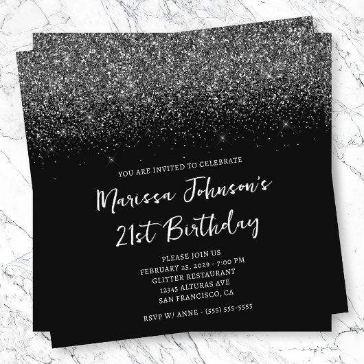 Funkelnd Glittery Black 21. Geburtstag Einladung