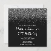 Funkelnd Glittery Black 21. Geburtstag Einladung (Vorderseite)