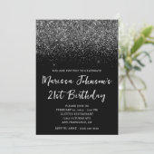 Funkelnd Glittery Black 21. Geburtstag Einladung (Stehend Vorderseite)