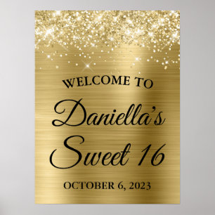 Funkelnd Glittery Blassgoldene Glam Sweet 16 Willk Poster