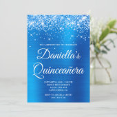 Funkelnd Glittery Bright Blue Foil Quinceañera Einladung (Stehend Vorderseite)