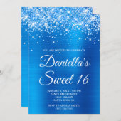 Funkelnd Glittery Bright Blue Foil Sweet 16 Einladung (Vorne/Hinten)