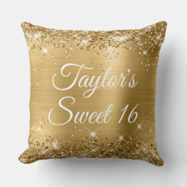 Funkelnd Glittery Gold Foil Glam Sweet 16 Large Kissen