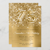 Funkelnd Glittery Gold Glam 75. Geburtstag Einladung (Vorne/Hinten)