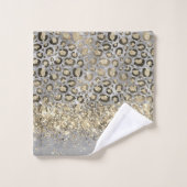 Funkelnd Glittery Gold Leopard Personalisiert Badhandtuch Set (Waschlappen)