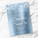 Funkelnd Glittery Light Blue Foil Sweet 16 Einladung<br><div class="desc">Schaffen Sie Ihre eigene stilvolle 16. Geburtstagsfeier für Ihre Tochter. Dekorative Imitate funkelnd blass-blaue Glitzer-Grafik bilden einen oberen Rand. Die digitale Hintergrundkunst zeichnet sich durch eine leuchtend hellblaue Ober-Stil gebürstete Metallfolie aus. Passen Sie die einladende Schriftfarbe oder den Stil des Schriftartes an. Der Text "Sweet 16" ist ebenfalls anpassbar. Die...</div>