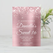 Funkelnd Glittery Light Pink Foil Sweet 16 Einladung (Stehend Vorderseite)