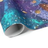 Funkelnd Glittery Lila Blue and Gold Blätter Geschenkpapier (Rolleneckpunkt)