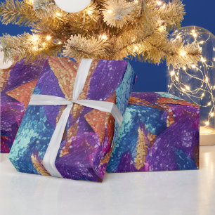 Funkelnd Glittery Lila Blue and Gold Blätter Geschenkpapier