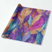 Funkelnd Glittery Lila Blue and Gold Blätter Geschenkpapier (Ungerollt)