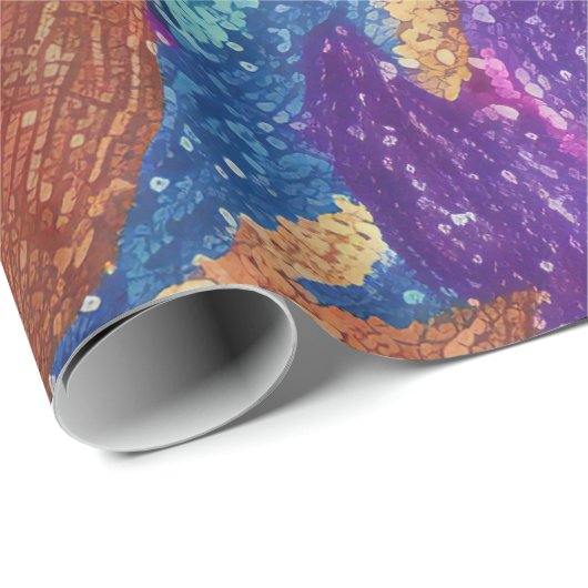 Funkelnd Glittery Lila Blue and Gold Blätter Geschenkpapier (Rolleneckpunkt)