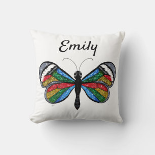 Funkelnd Glittery Rainbow Glasswinging Butterfly Kissen