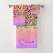 Funkelnd Glittery Rainbow Leopard Personalisiert Badhandtuch Set (Insitu)