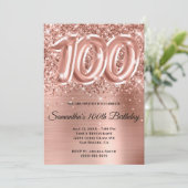 Funkelnd Glittery Rose Gold Glam 100. Geburtstag Einladung (Stehend Vorderseite)