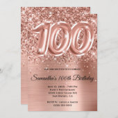 Funkelnd Glittery Rose Gold Glam 100. Geburtstag Einladung (Vorne/Hinten)