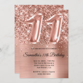 Funkelnd Glittery Rose Gold Glam 11. Geburtstag Einladung (Vorne/Hinten)