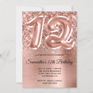 Funkelnd Glittery Rose Gold Glam 12. Geburtstag Einladung
