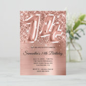Funkelnd Glittery Rose Gold Glam 14. Geburtstag Einladung (Stehend Vorderseite)