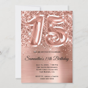 Funkelnd Glittery Rose Gold Glam 15. Geburtstag Einladung