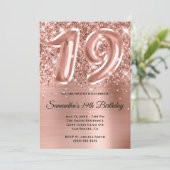 Funkelnd Glittery Rose Gold Glam 19. Geburtstag Einladung (Stehend Vorderseite)