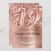 Funkelnd Glittery Rose Gold Glam 19. Geburtstag Einladung (Vorne/Hinten)