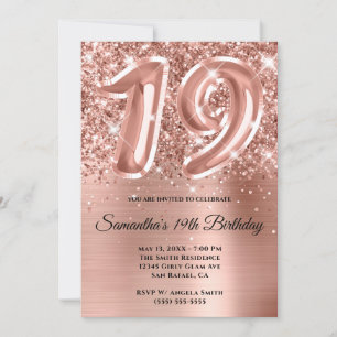 Funkelnd Glittery Rose Gold Glam 19. Geburtstag Einladung