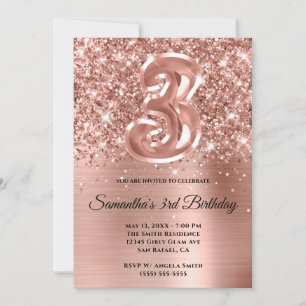Funkelnd Glittery Rose Gold Glam 3. Geburtstag Einladung