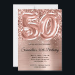 Funkelnd Glittery Rose Gold Glam 50. Geburtstag Einladung<br><div class="desc">Erstellen Sie Ihre eigenen Imitate Rose Gold Glitzer und Folie 50. Geburtstag feiern Einladung für Ihre beste Freundin. Der Hintergrund ist mit einer gürtelschwarzen Rosa und Rose vergoldeten ombre-Folie digitale Kunst Grafik mit einem Imitat Ballon Kunst #50. Passen Sie die einladenden Schriftart-Farben oder -Stile an. Die Imitate Rose Goldfolienballons überlagern...</div>