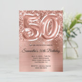 Funkelnd Glittery Rose Gold Glam 50. Geburtstag Einladung (Stehend Vorderseite)
