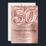 Funkelnd Glittery Rose Gold Glam 50. Geburtstag Einladung<br><div class="desc">Erstellen Sie Ihre eigenen Imitate Rose Gold Glitzer und Folie 50. Geburtstag feiern Einladung für Ihre beste Freundin. Der Hintergrund ist mit einer gürtelschwarzen Rosa und Rose vergoldeten ombre-Folie digitale Kunst Grafik mit einem Imitat Ballon Kunst #50. Passen Sie die einladenden Schriftart-Farben oder -Stile an. Die Imitate Rose Goldfolienballons überlagern...</div>