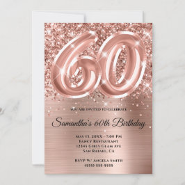 Funkelnd Glittery Rose Gold Glam 60. Geburtstag Einladung