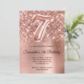 Funkelnd Glittery Rose Gold Glam 7. Geburtstag Einladung (Stehend Vorderseite)