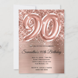 Funkelnd Glittery Rose Gold Glam 90. Geburtstag Einladung