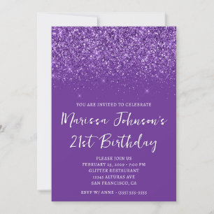 Funkelnd Glittery Royal Lila 21. Geburtstag Einladung