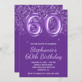Funkelnd Glittery Royal Lila Number 60 Geburtstag Einladung (Vorne/Hinten)