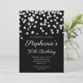 Funkelnd Glittery Silver Confetti Elegantes Schwar Einladung (Stehend Vorderseite)