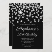 Funkelnd Glittery Silver Confetti Elegantes Schwar Einladung (Vorne/Hinten)
