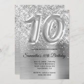 Funkelnd Glittery Silver Glam 10. Geburtstag Einladung (Vorne/Hinten)